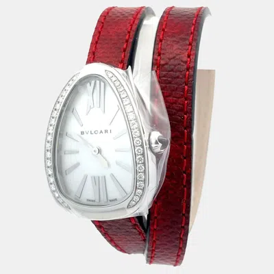Pre-owned Bvlgari Serpenti 102920 Quartz Mother Of Pearl Stainless Steel Women's Wristwatch 27 Mm In Silver