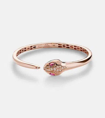 Bvlgari Serpenti 18kt Rose Gold Bangle With Diamonds And Rubellites