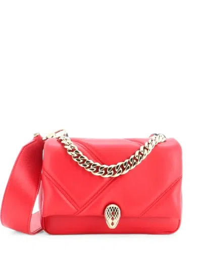 Pre-owned Bvlgari Serpenti Cabochon Diagonal Quilted Leather Mini Shoulder Bag In Red