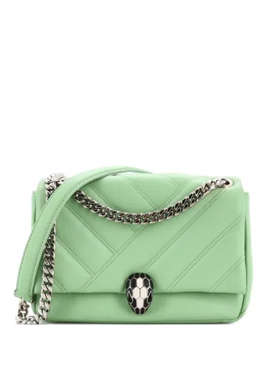 Pre-owned Bvlgari Serpenti Cabochon Diagonal Quilted Leather Small Shoulder Bag In Green