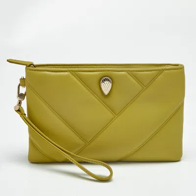Pre-owned Bvlgari Serpenti Cabochon Green Quilted Leather Clutch