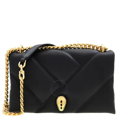 Bvlgari Serpenti Cabochon Leather Shoulder Bag In Black In White