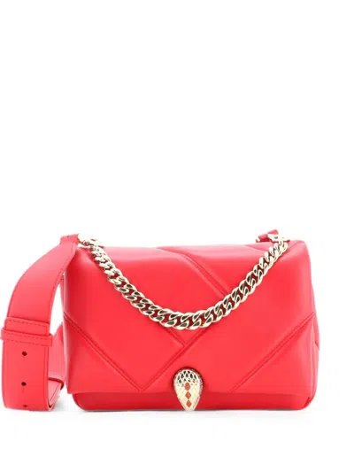 Pre-owned Bvlgari Serpenti Cabochon Messenger Bag Diagonal Quilted Leather Small Crossbody Bag In Red