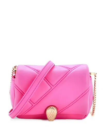Pre-owned Bvlgari Serpenti Cabochon Shoulder Bag Diagonal Quilted Leather Micro Crossbody Bag In Pink