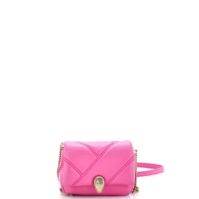 Bvlgari Serpenti Cabochon Shoulder Bag Diagonal Quilted Leather Micro In Pink