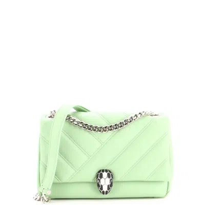 Bvlgari Serpenti Cabochon Shoulder Bag Diagonal Quilted Leather Small In Green