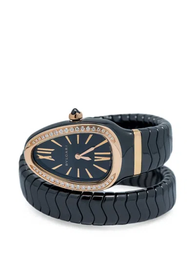 Pre-owned Bvlgari Serpenti Diamond 23mm Watch In Black