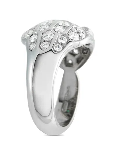 Pre-owned Bvlgari Serpenti Diamond And Emerald Ring In Silver