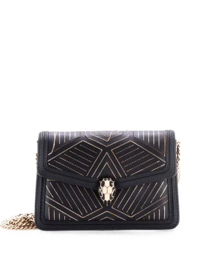 Pre-owned Bvlgari Serpenti Diamond Blast Shoulder Bag Embellished Leather Mini Crossbody Bag In Black