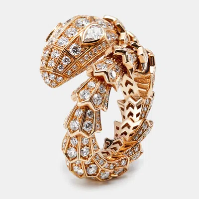 Pre-owned Bvlgari Serpenti Diamonds 18k Rose Gold Ring Size 54 (m/l)