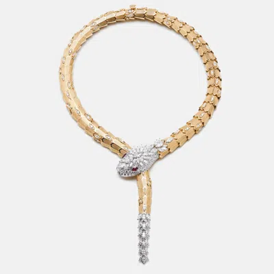 Pre-owned Bvlgari Serpenti Diamonds Rubies 18k Two Tone Gold Necklace