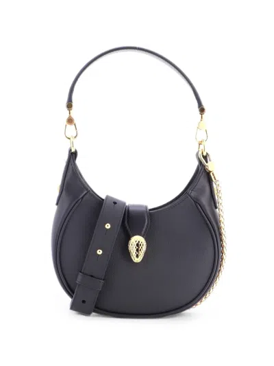 Pre-owned Bvlgari Serpenti Ellipse Crossbody Bag Leather Mini Shoulder Bag In Black