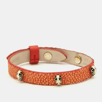 Pre-owned Bvlgari Serpenti Enamel Gold Tone Leather Bracelet