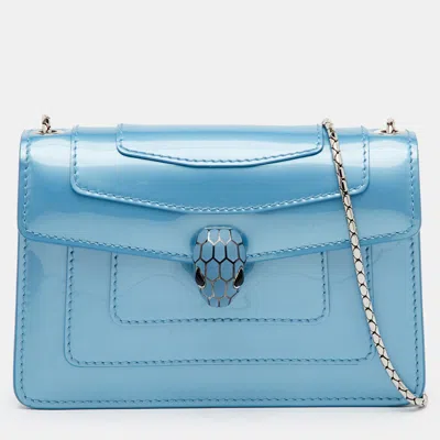 Pre-owned Bvlgari Serpenti Forever Blue Patent Leather Chain Shoulder Bag