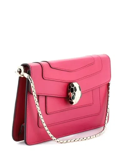 Pre-owned Bvlgari Serpenti Forever Chain Leather Mini Clutch Bag In Pink