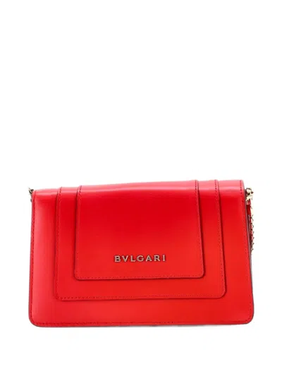 Pre-owned Bvlgari Serpenti Forever Chain Leather Mini Clutch Bag In Red