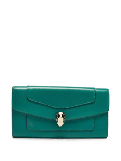 Pre-owned Bvlgari Serpenti Forever Continental Wallet In Green