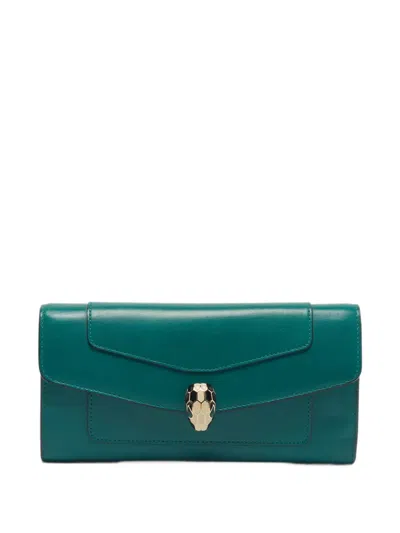 Pre-owned Bvlgari Serpenti Forever Continental Wallet In Green