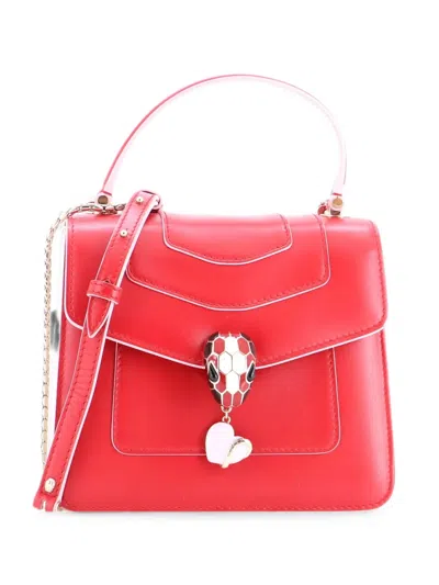 Pre-owned Bvlgari Serpenti Forever Dangle Top Handle Bag Leather Small Satchel In Red