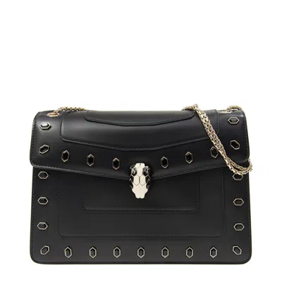 Bvlgari Serpenti Forever Embellished Shoulder Bag In Black