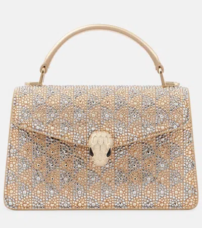 Bvlgari Serpenti Forever Embellished Suede Tote Bag In Gold