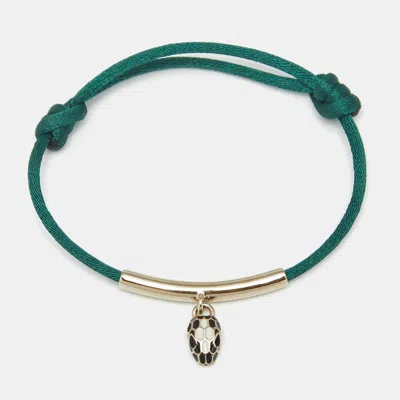 Pre-owned Bvlgari Serpenti Forever Enamel Gold Tone Green Cord Bracelet