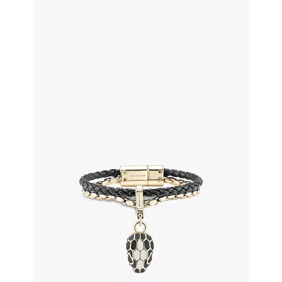 Bvlgari Mens  Serpenti Forever Extra-small Brass, Leather And Quartz Charm Bracelet In Black