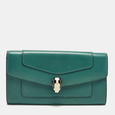 Pre-owned Bvlgari Serpenti Forever Flap Green Leather Continental Wallet