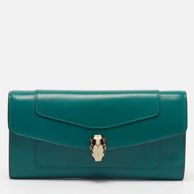 Pre-owned Bvlgari Serpenti Forever Flap Green Leather Continental Wallet