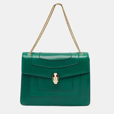 Pre-owned Bvlgari Serpenti Forever Flap Large Green Leather Shoulder Bag