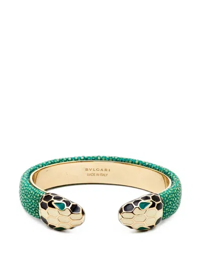 Pre-owned Bvlgari Serpenti Forever Galuchat Cuff Bracelet In Gold