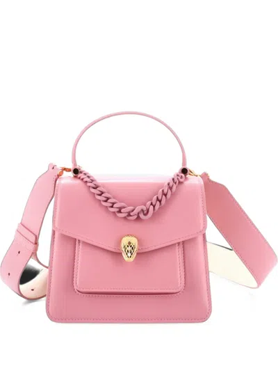 Pre-owned Bvlgari Serpenti Forever Heart Pouch Top Handle Bag Leather Small Shoulder Bag In Pink