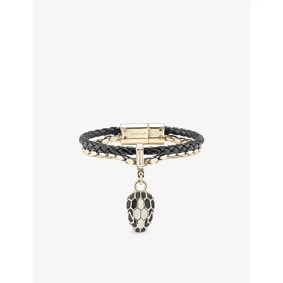 Bvlgari Serpenti Forever Leather And Gold-plated Brass Bracelet In Black