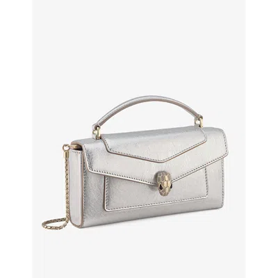 Bvlgari Silver Serpenti Forever Leather Cross-body Bag In Blue