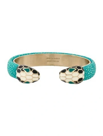 Pre-owned Bvlgari Serpenti Forever Leather Cuff Bracelet, 6" In Multi