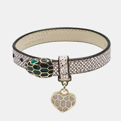 Pre-owned Bvlgari Serpenti Forever Leather Heart Charm Enamel Gold Tone Bracelet
