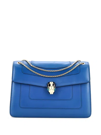 Pre-owned Bvlgari Serpenti Forever Leather Medium Shoulder Bag In Blue