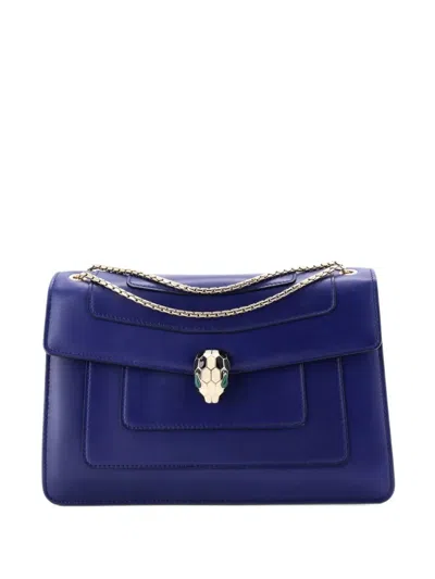 Pre-owned Bvlgari Serpenti Forever Leather Medium Shoulder Bag In Blue