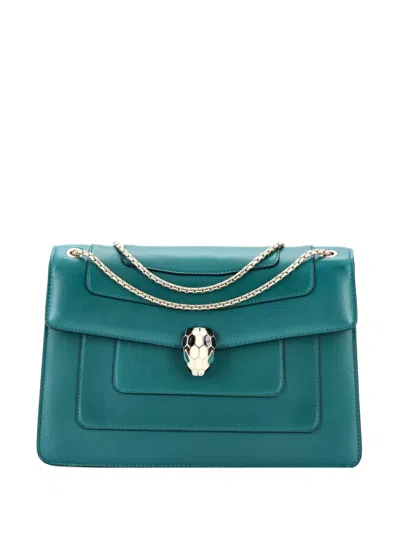 Pre-owned Bvlgari Serpenti Forever Leather Medium Shoulder Bag In Green