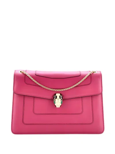 Pre-owned Bvlgari Serpenti Forever Leather Medium Shoulder Bag In Pink