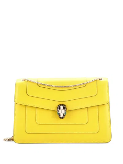 Pre-owned Bvlgari Serpenti Forever Leather Medium Shoulder Bag In Yellow