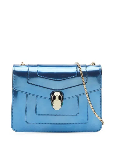Pre-owned Bvlgari Serpenti Forever Leather Shoulder Bag In Blue