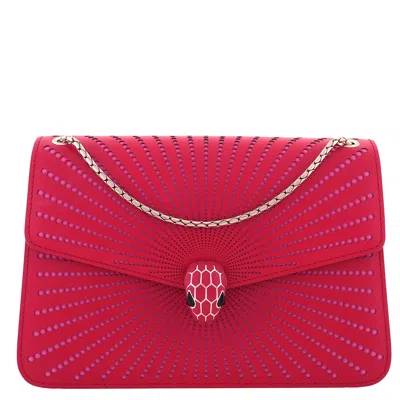 Bvlgari Serpenti Forever Leather Shoulder Bag In Red