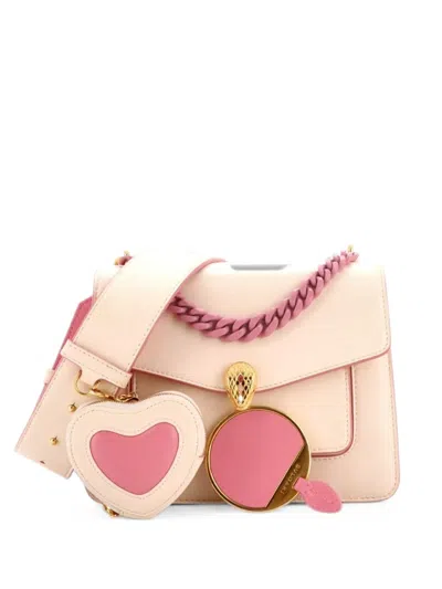 Pre-owned Bvlgari Serpenti Forever Maxi Chain Heart Pouch Leather Small Crossbody Bag In Neutral