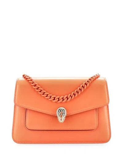 Pre-owned Bvlgari Serpenti Forever Maxi Chain Leather Small Crossbody Bag In 橘色
