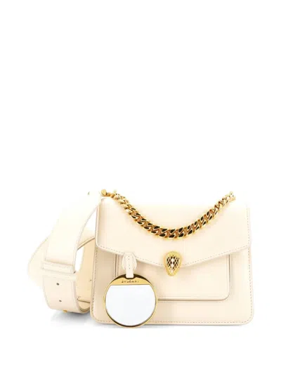 Pre-owned Bvlgari Serpenti Forever Maxi Chain Leather Small Crossbody Bag In White