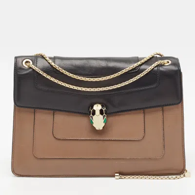 Pre-owned Bvlgari Serpenti Forever Medium Brown/black Leather Shoulder Bag