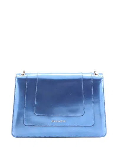 Pre-owned Bvlgari Serpenti Forever Metallic Leather Medium Shoulder Bag In Blue