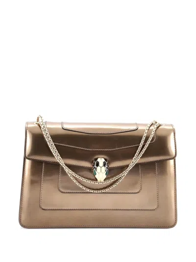 Pre-owned Bvlgari Serpenti Forever Metallic Leather Medium Shoulder Bag In Gold