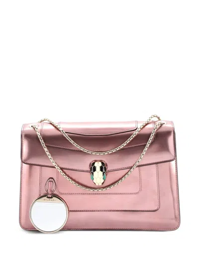 Pre-owned Bvlgari Serpenti Forever Metallic Leather Medium Shoulder Bag In Pink